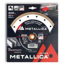 Диск алмазный ТОНКИЙ турбо METALLICA Ultra 200x25,4/22,2 мм, H=10 мм по керамограниту Диск алмазный ТОНКИЙ турбо METALLICA Ultra 200x25,4/22,2 мм, H=10 мм по керамограниту