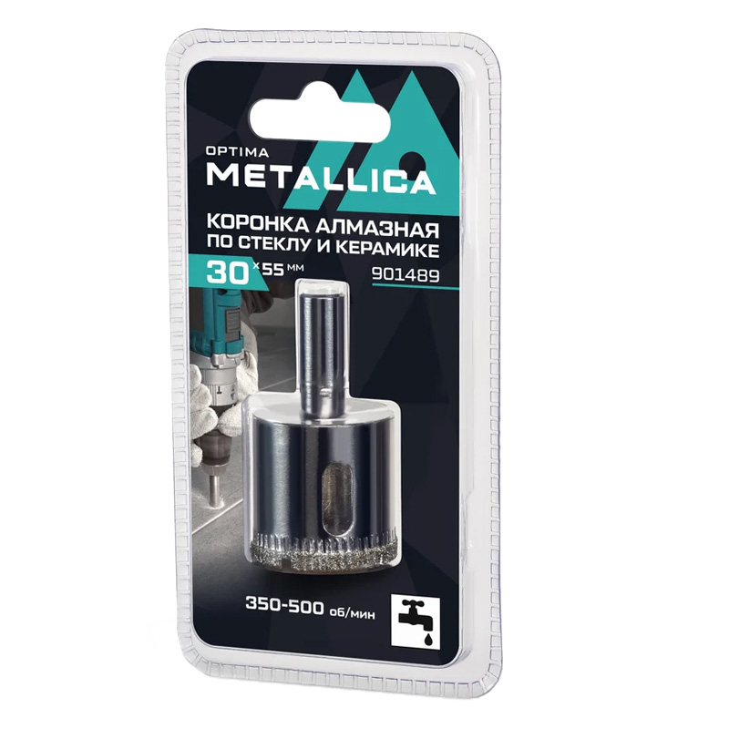 Коронка алмазная METALLICA Optima 30x55 мм, #80, по стеклу, плитке, 1 шт, в блистере.