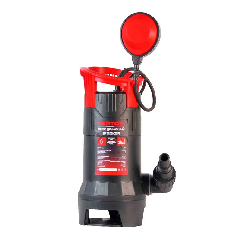 Дренажный насос для грязной воды Verton AQUA DP1100/35PE(1100Вт,Hmax-9м,290л/мин,d.ч 35,пластик.корп