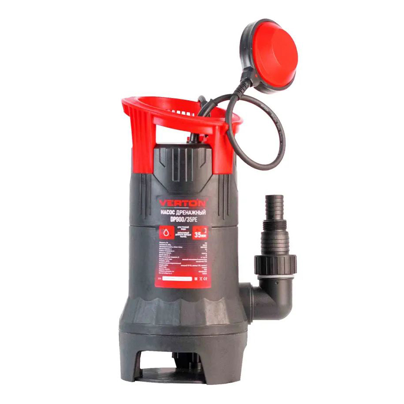 Дренажный насос для грязной воды Verton AQUA DP900/35PE(900Вт,Hmax-8м,250 л/мин,d.ч 35,пластик.корпу