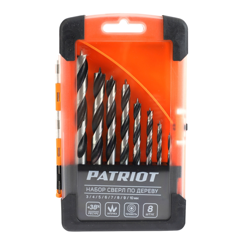 Набор спиральных сверл по дереву (8 шт; 3-10 мм) EDGE by PATRIOT