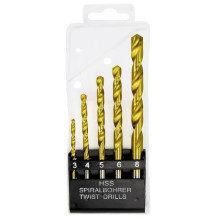 Набор нитридтитановых сверл по металлу 3-4-5-6-8 мм HSS 5 шт пластиковая коробка, цилиндр. хвостовик