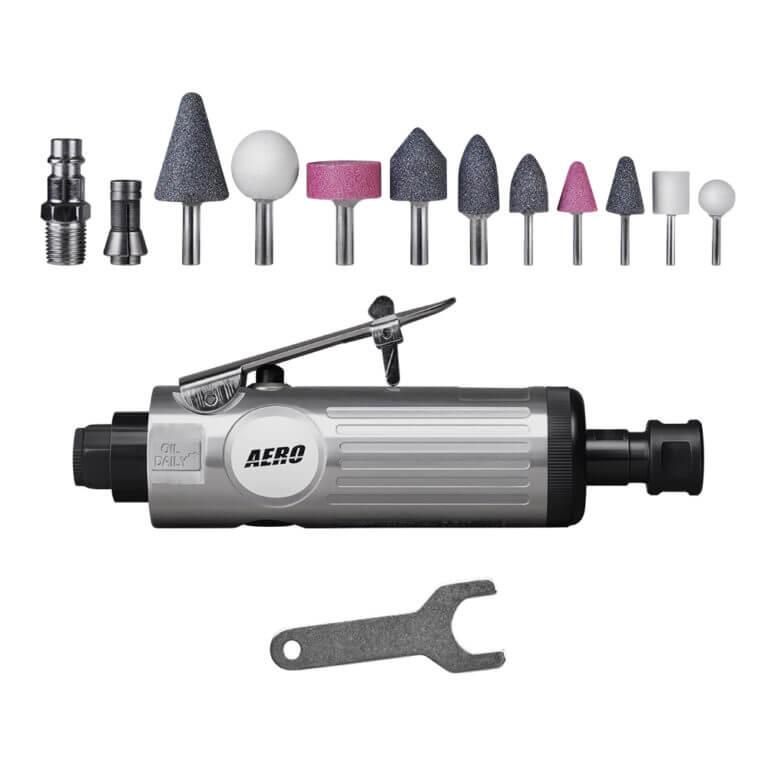 Прямая пневмошлифмашина FoxWeld с набором 15 предметов