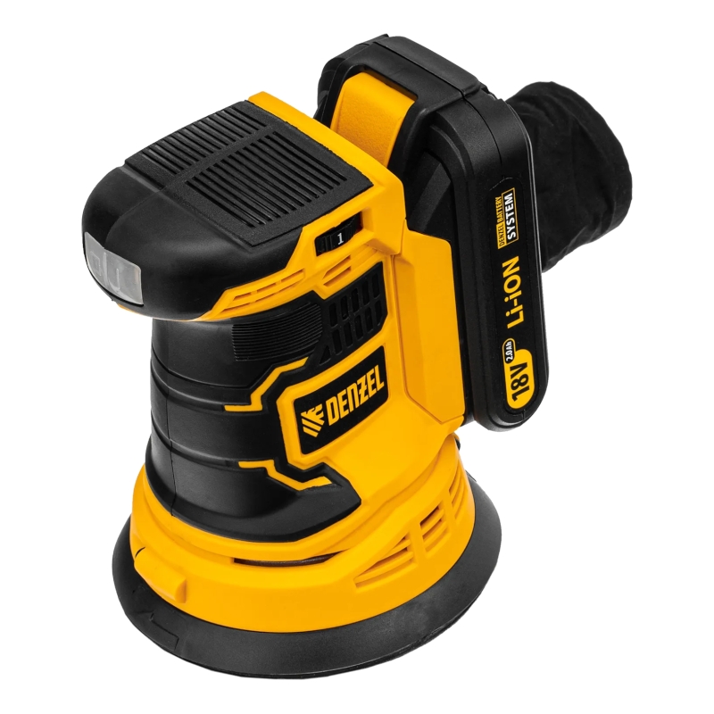 Машина шлифовальная эксцентриковая аккумуляторная Denzel COS-125, 18В Li-Ion Машина шлифовальная эксцентриковая аккумуляторная Denzel COS-125, 18В Li-Ion